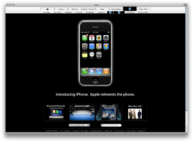 2007-leden historie design webu Apple.com