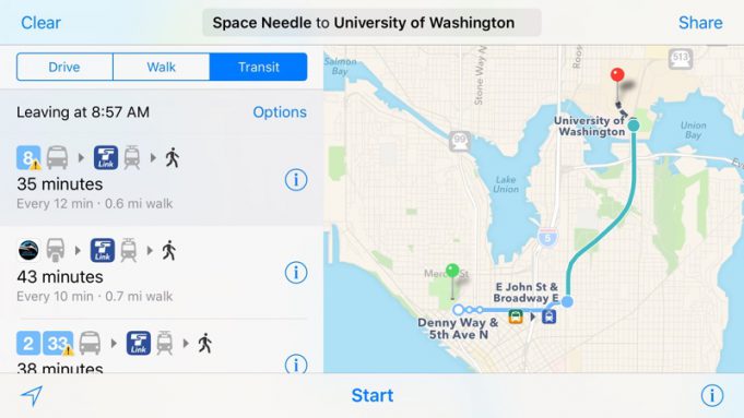 Apple rozšířil hromadnou dopravu v aplikaci Mapy do Seattlu