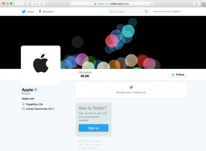 Apple spustil svůj oficiální účet na Twitteru