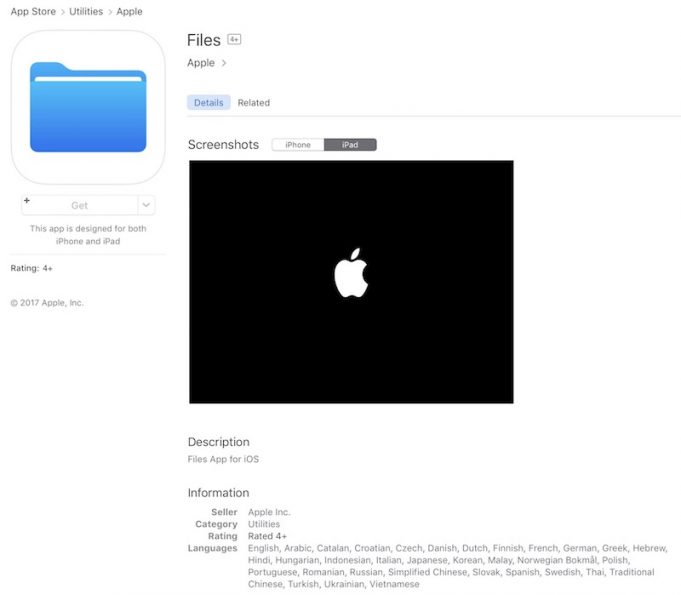 App Storu má novou aplikaci „Files App for iOS“ od Applu pro iOS 11