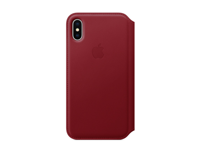 První pohled na kožené pouzdro Folio pro iPhone X v červené barvě