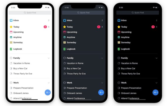 Populární aplikace Things byla aktualizována s podporou pro tmavý režim