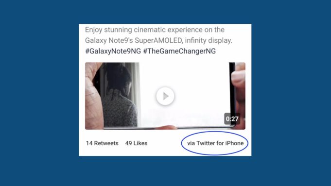 Samsung propagoval na Twitteru Galaxy Note 9, příspěvek ale zveřejnila z iPhonu