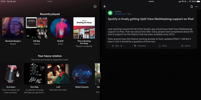 Aplikace Spotify přináší podporu Split View pro iPad