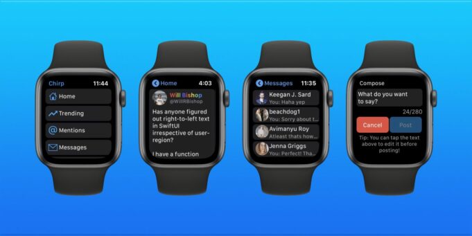 Aplikace Chirp for Twitter pro Apple Watch dnes obdržela hlavní aktualizaci