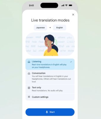 Funkce Živý překlad v aplikaci Překladač Google se sluchátky je nyní k dispozici i na iPhonu